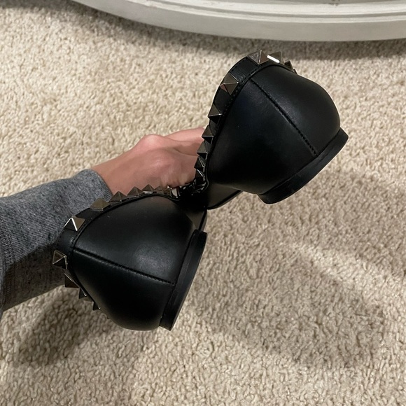 Valentino Noir Matte Black Gunmetal Rockstud Pointed Toe Flats Sz 37.5 - Picture 4 of 11